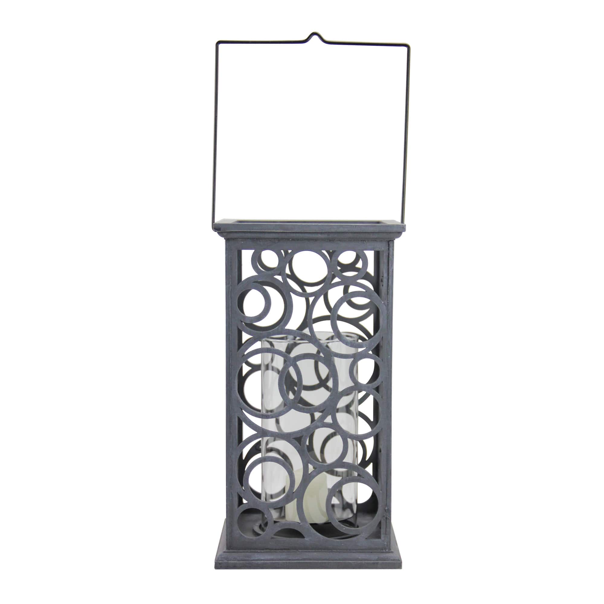 13" Gray Circle Design Pillar Candle Holder